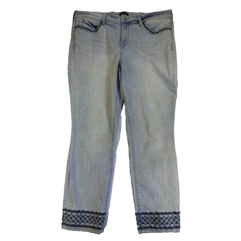 NYDJ Women's 18 Light Wash Ami Embroidered Skinny Cropped Ankle Jeans Festival‎